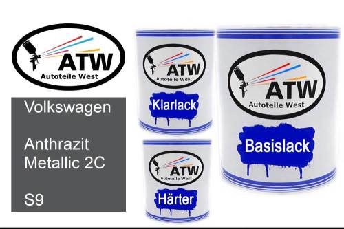 Volkswagen, Anthrazit Metallic 2C, S9: 1L Lackdose + 1L Klarlack + 500ml Härter - Set, von ATW Autoteile West.